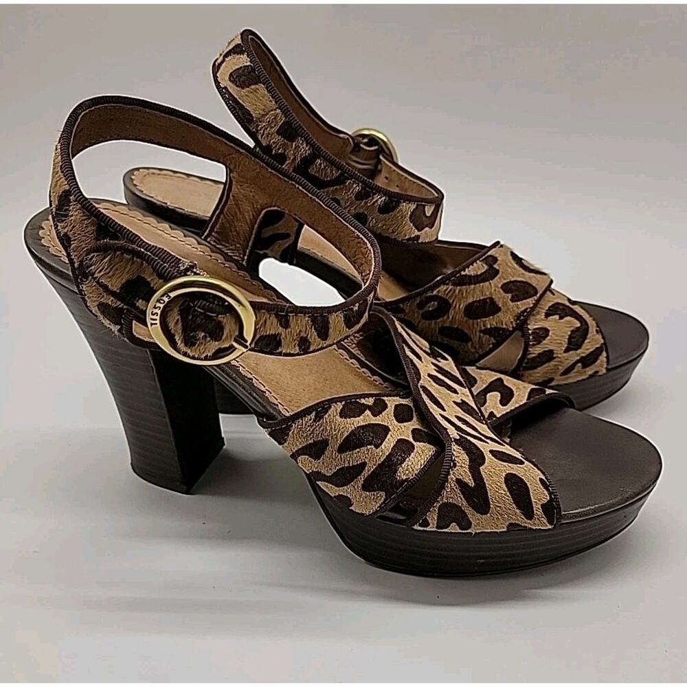 FOSSIL Platform Women's Size 9 Cheetah Leather Calf Hair Sexy Strappy Heels
